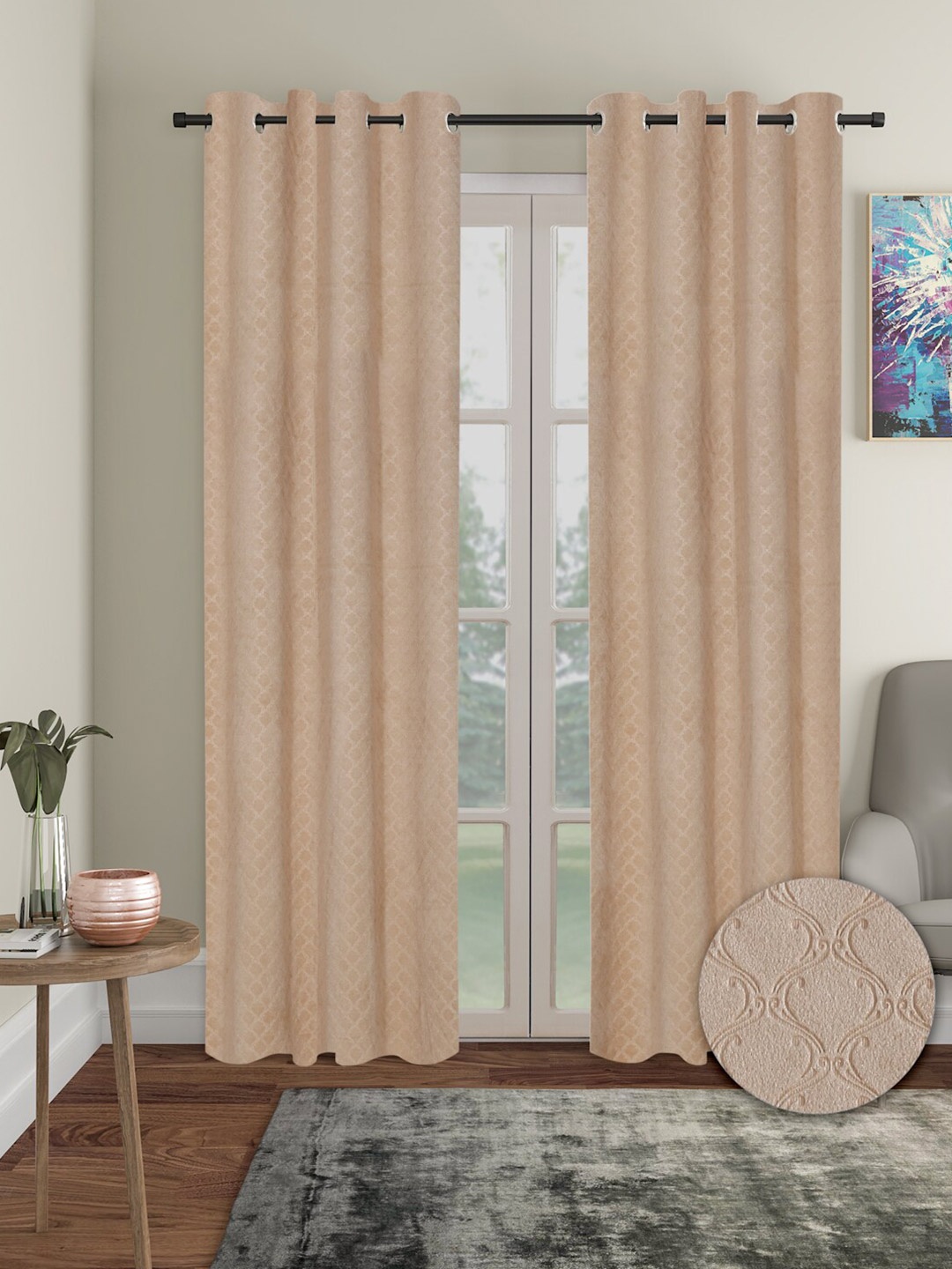 

Aura 2 Pieces Velvet Self Design out Door Curtains, Beige