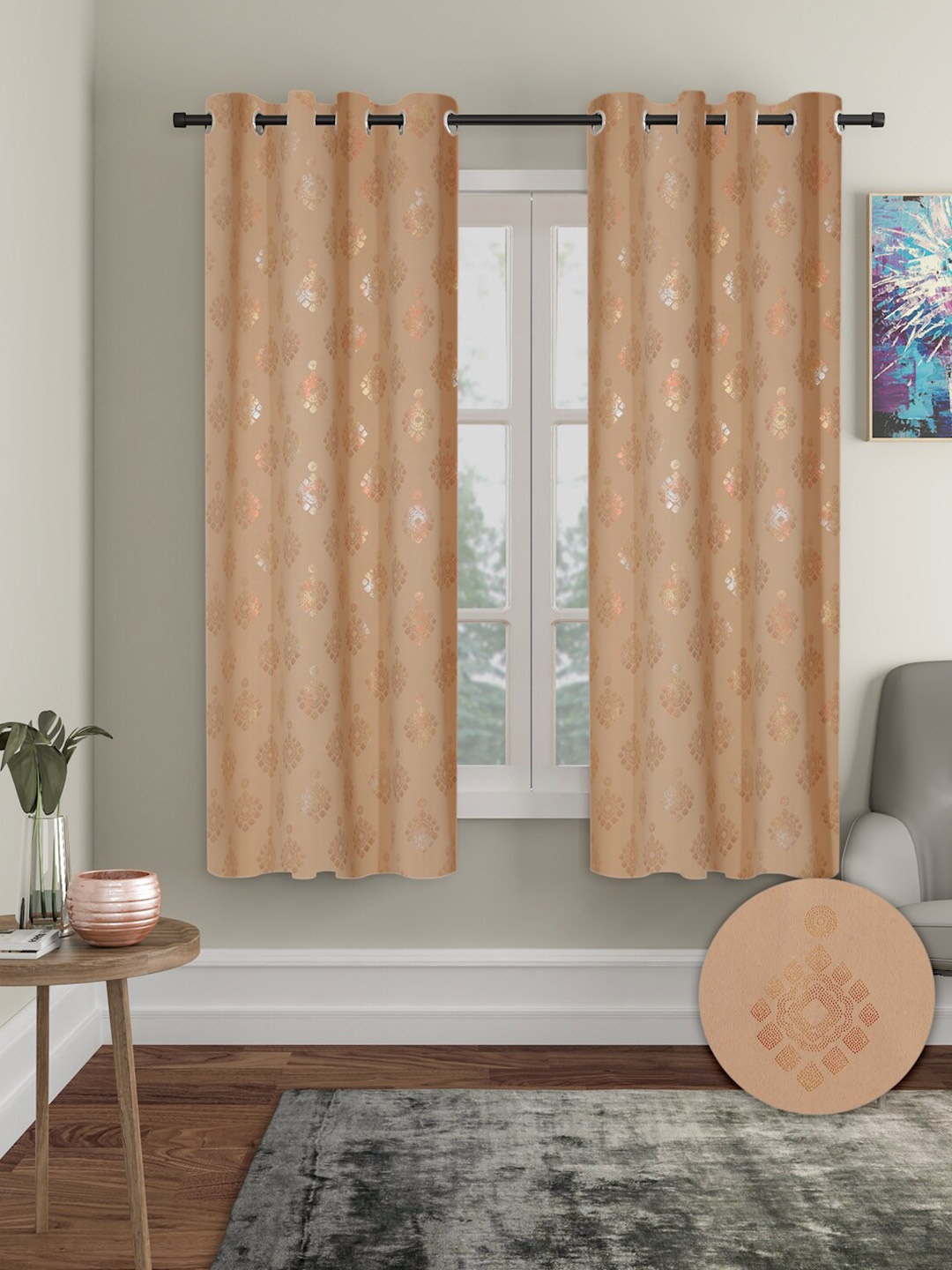 

Aura 2 Pieces Ethnic Motifs Printed Black-Out Window Curtains, Mustard