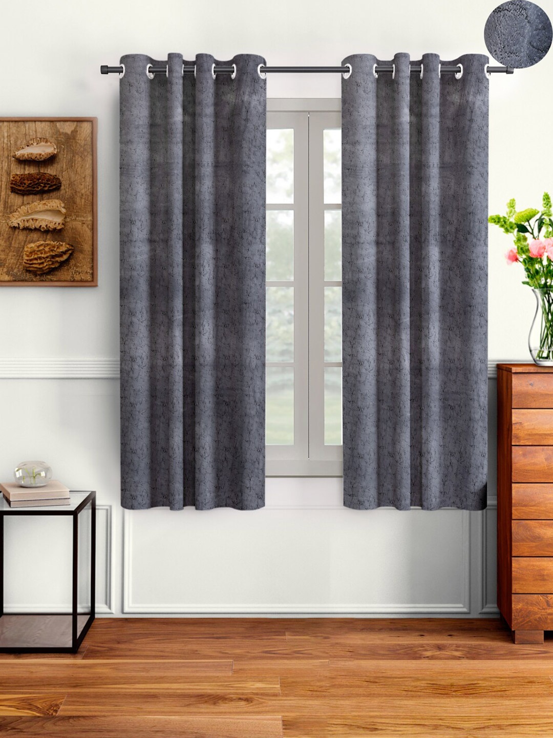 

Aura Grey 2 Pieces Velvet Solid Blackout Window Curtain