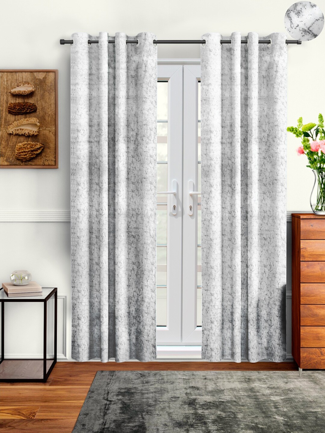 

Aura White 2 Pieces Velvet Solid Blackout Long Door Curtain