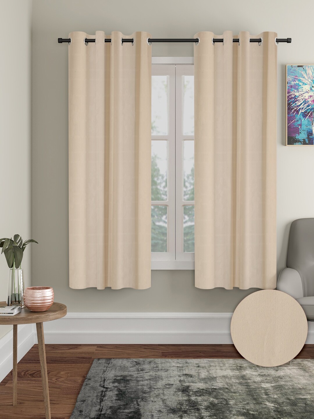 

Aura Beige 2 Pieces Polyester Solid Blackout Window Curtain