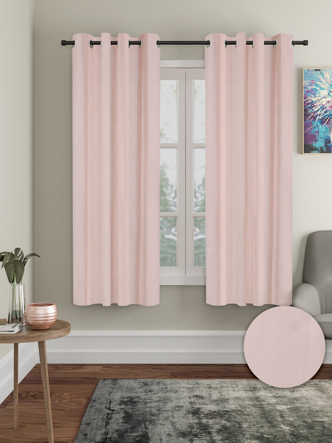 

Aura Pink 2 Pieces Polyester Solid Blackout Window Curtain