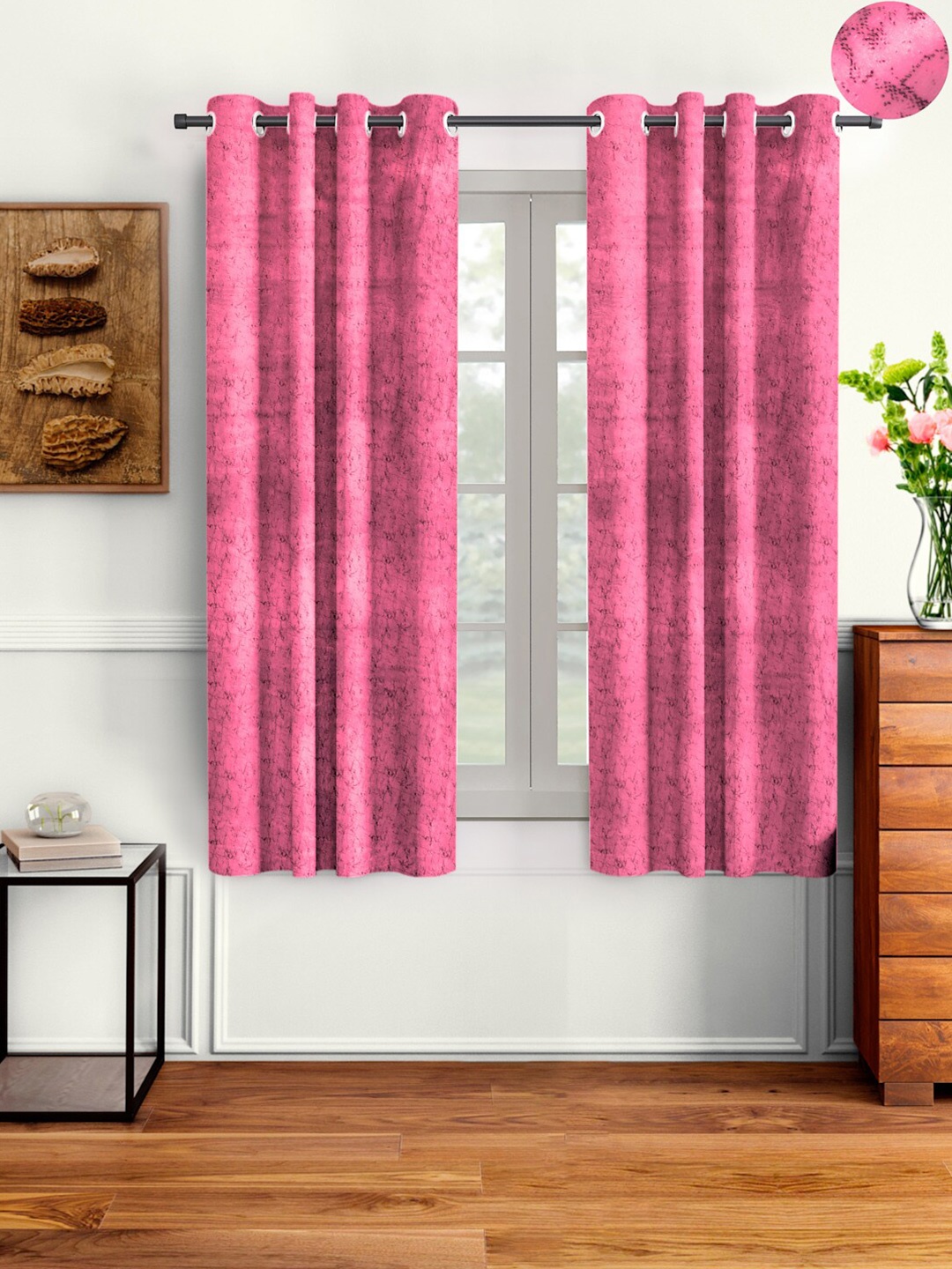 

Aura Pink & Maroon 2 Pieces Velvet Solid Blackout Window Curtain