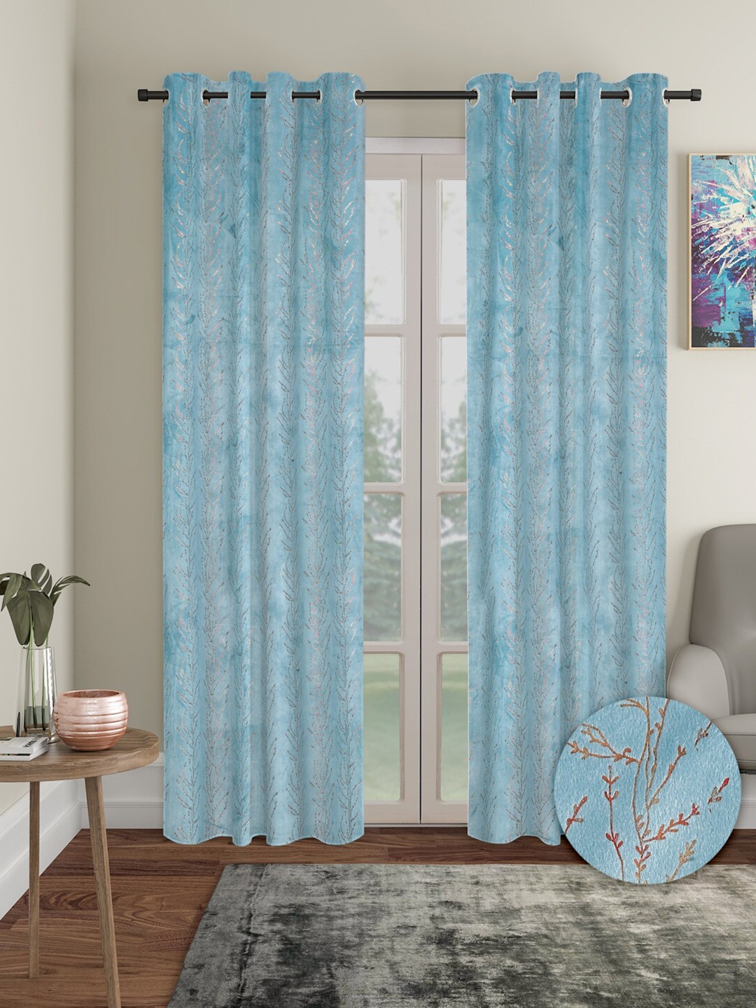 

Aura 2 Pcs Velvet out Long Door Curtains, Blue