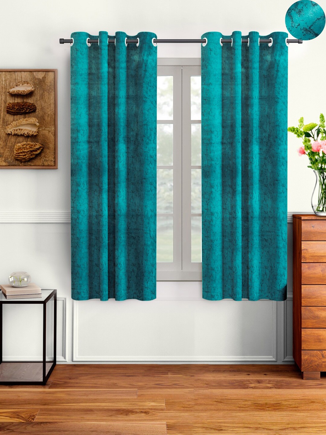 

Aura Navy Blue 2 Pieces Velvet Solid Blackout Window Curtains