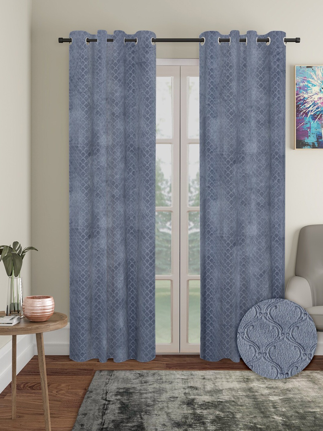 

Aura 2 Pieces Velvet Self Design out Long Door Curtains, Grey