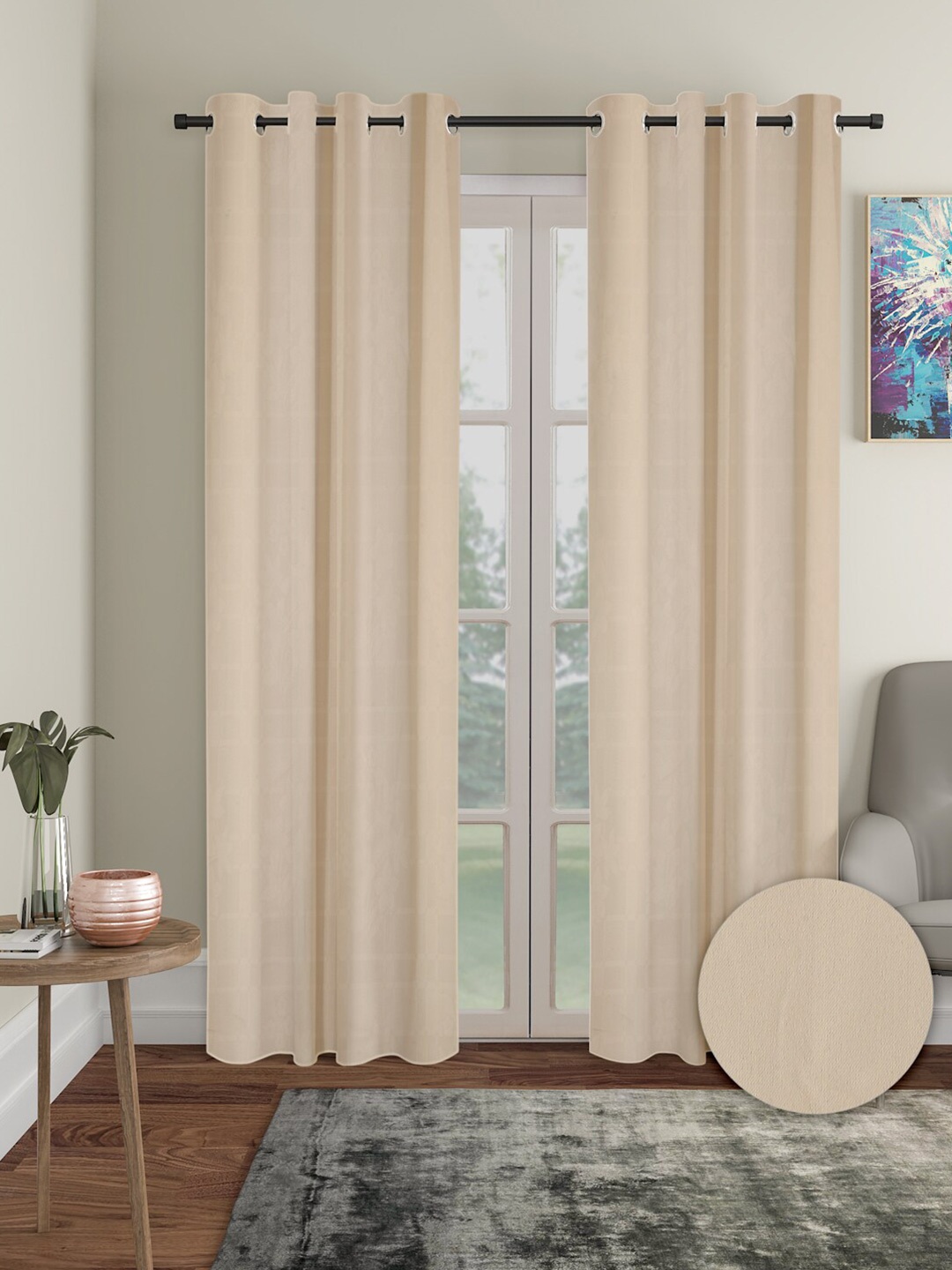 

Aura Beige 2 Pieces Polyester Solid Blackout Long Door Curtains