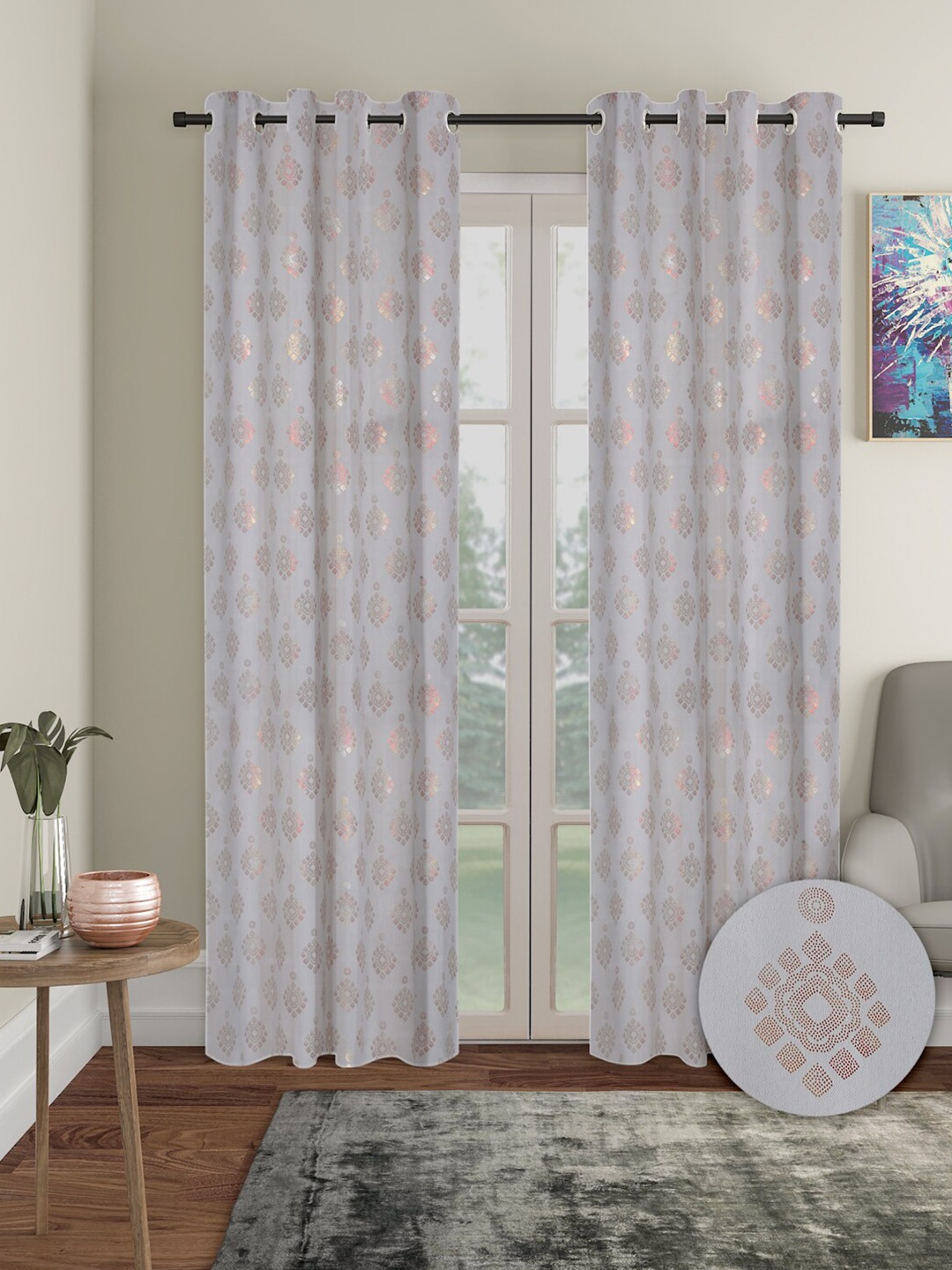 

Aura 2 Pieces Ethnic Motif out Door Curtains, Grey