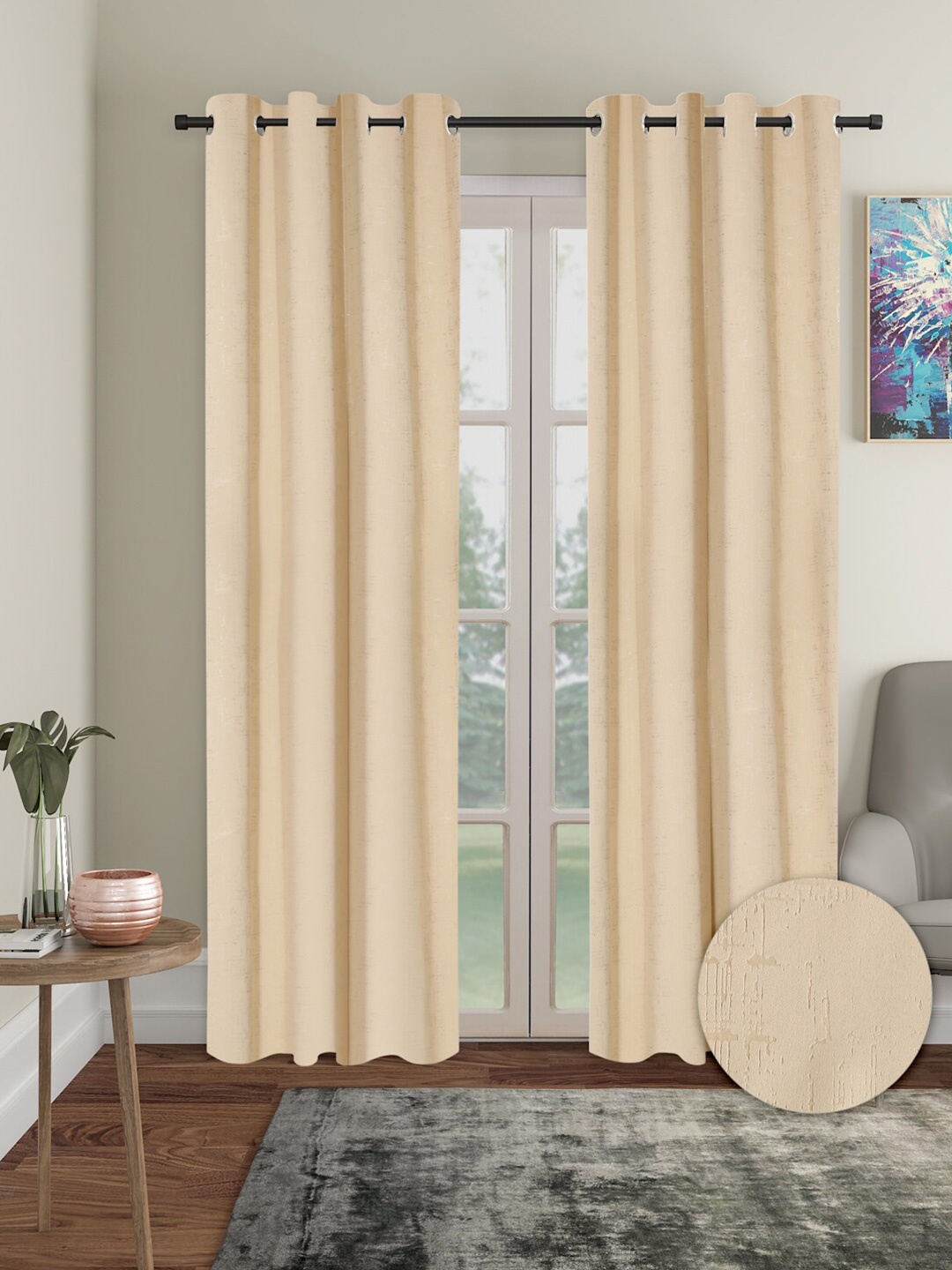 

Aura Beige 2 Pieces Polyester Solid Blackout Long Door Curtains