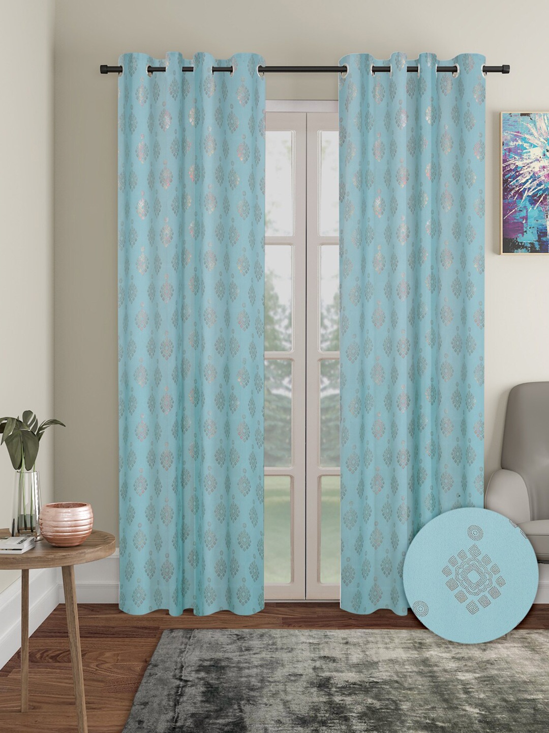 

Aura 2 Pieces Ethnic Motif out Door Curtains, Blue