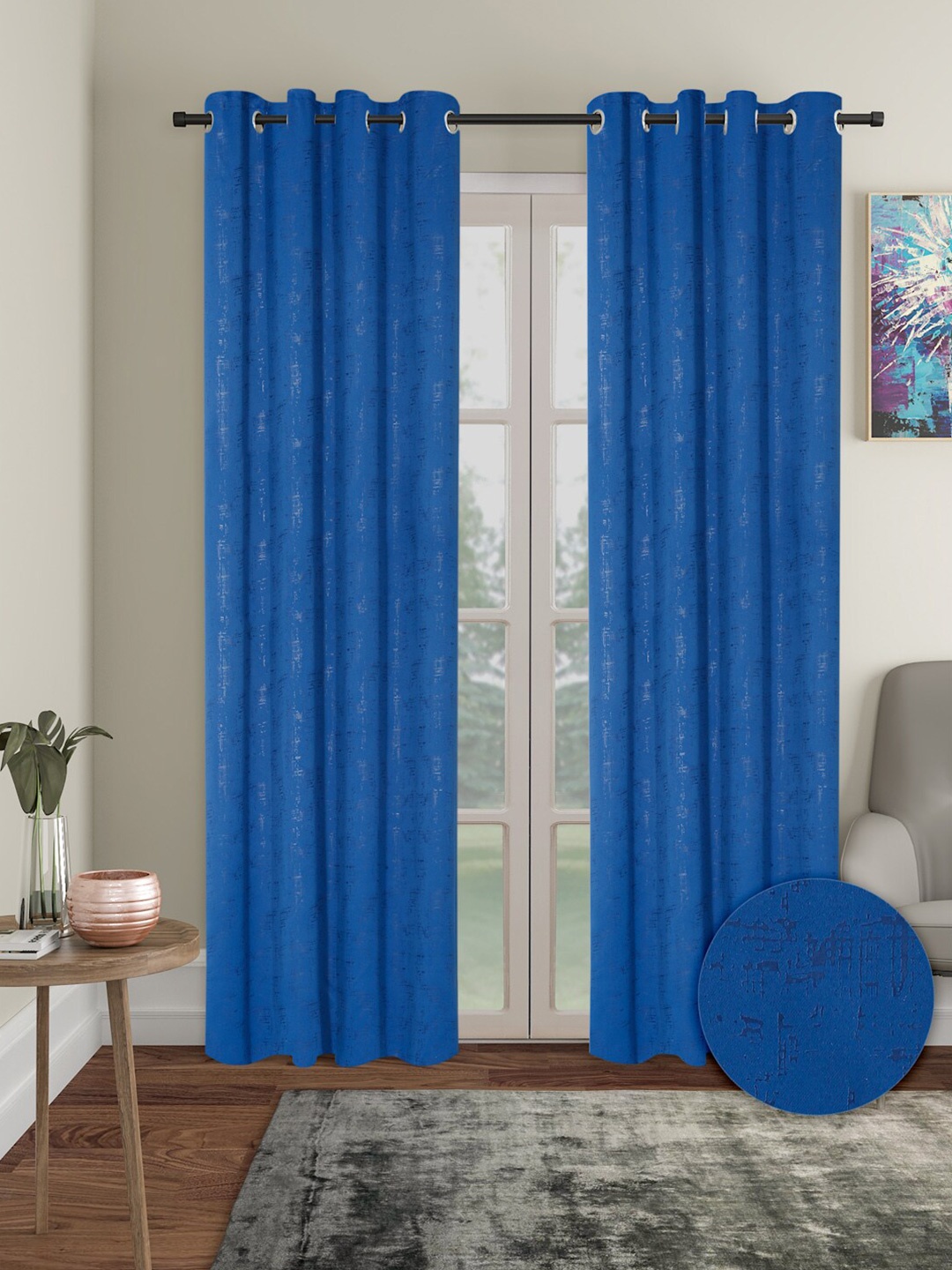 

Aura Navy Blue 2 Pieces Room Darkening Long Door Curtains