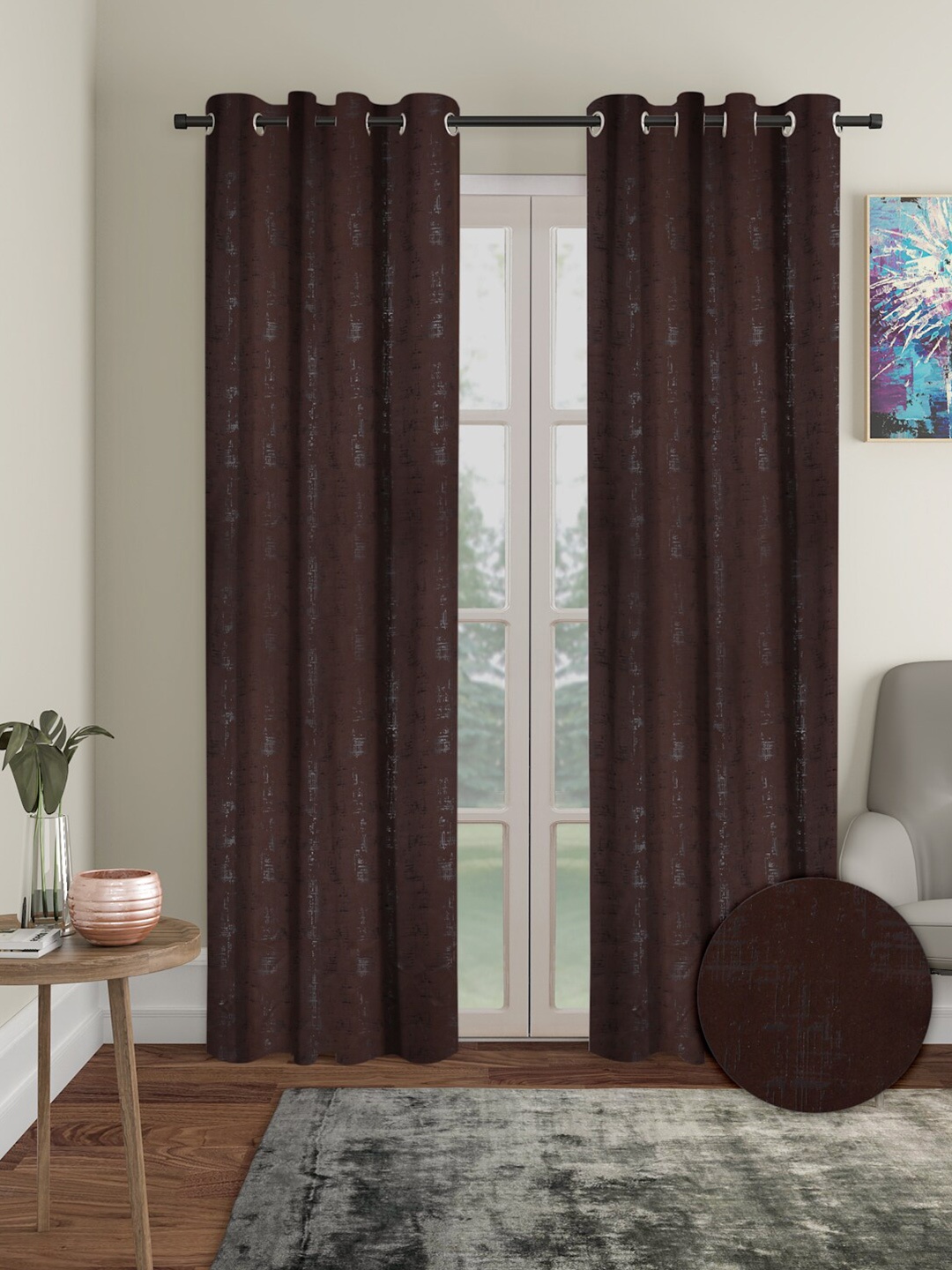 

Aura 2 Pieces Polyester Blackout Door Curtains, Brown