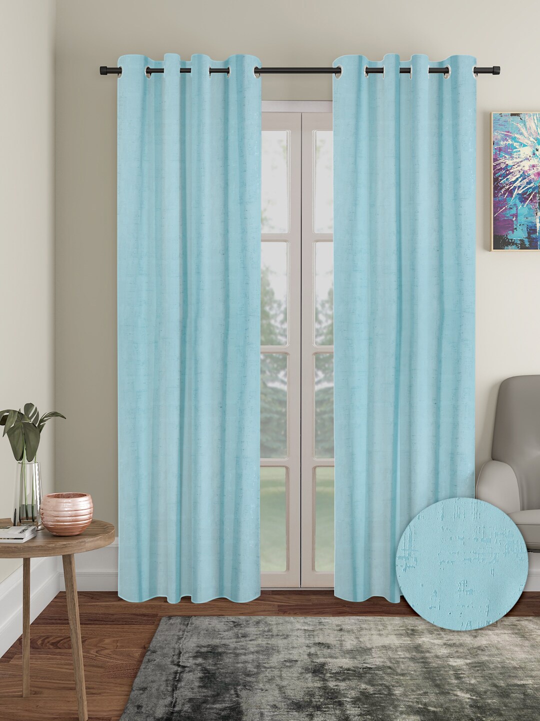 

Aura Blue 2 Pieces Polyester Blackout Door Curtains