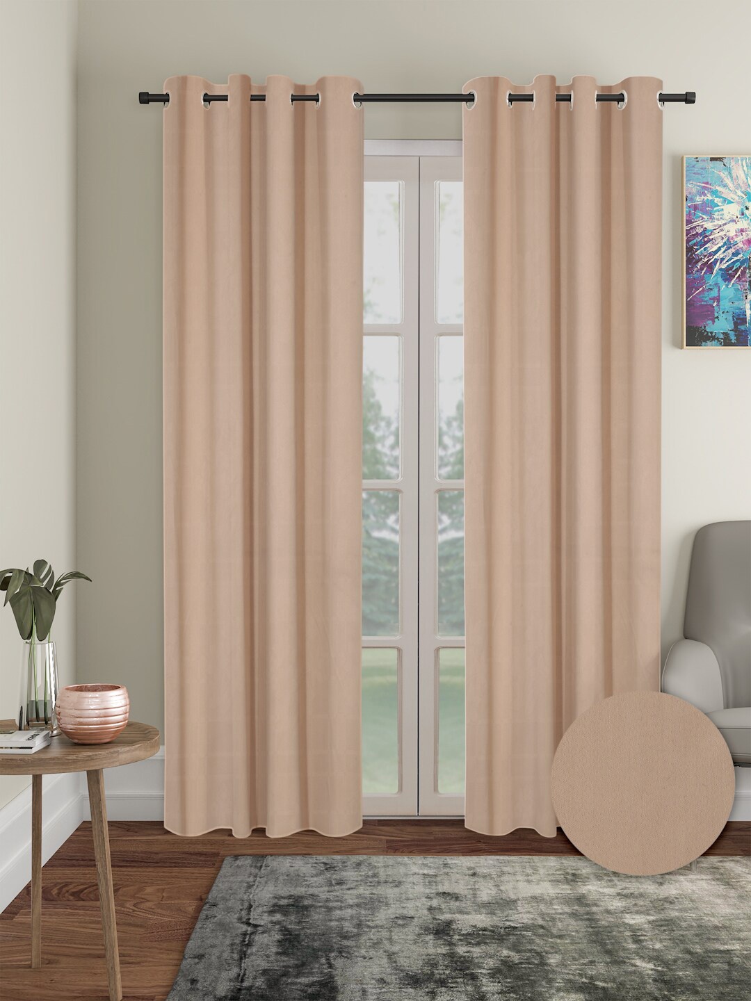 

Aura Peach Coloured 2 Pieces Polyester Solid Blackout Long Door Curtains