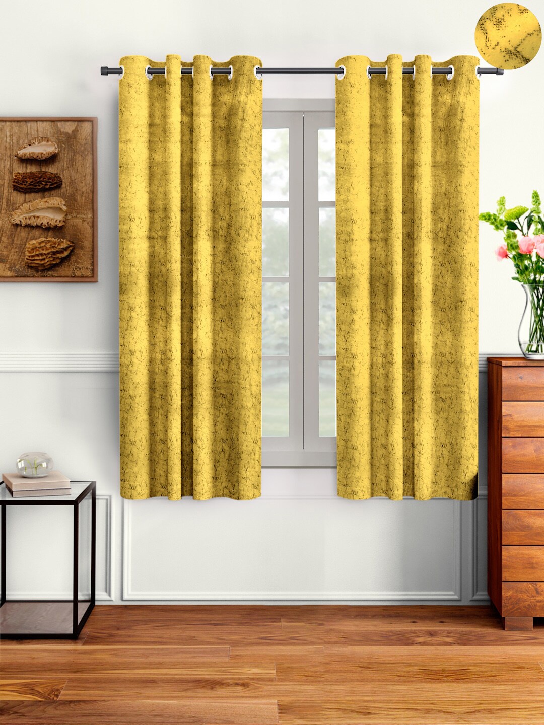 

Aura Yellow & Black 2 Pieces Velvet Solid Blackout Window Curtain