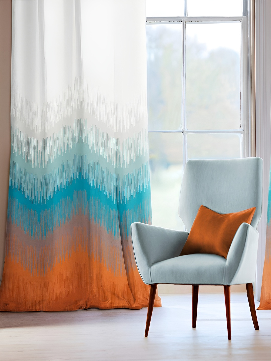 

CASABLEU Blue 2 Pieces Black Out Eyelet Door Curtains