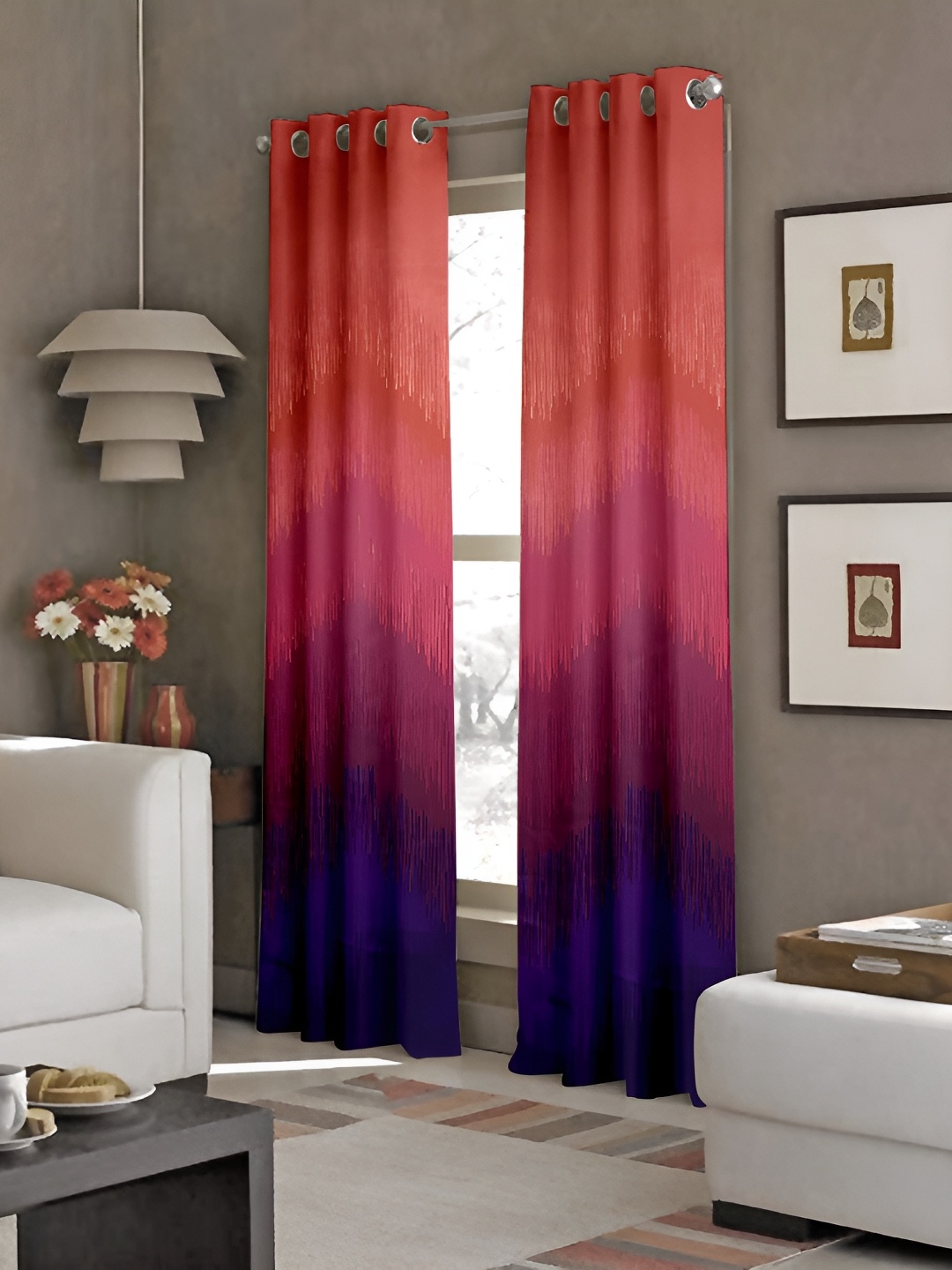 

CASABLEU Maroon 2 Pieces Black Out Eyelet Door Curtains