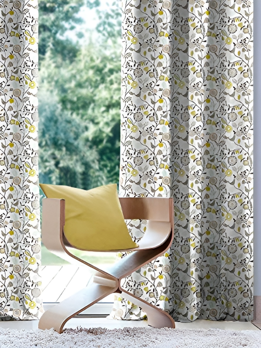 

CASABLEU Lime Green 2 Pieces Floral Black Out Eyelet Door Curtains
