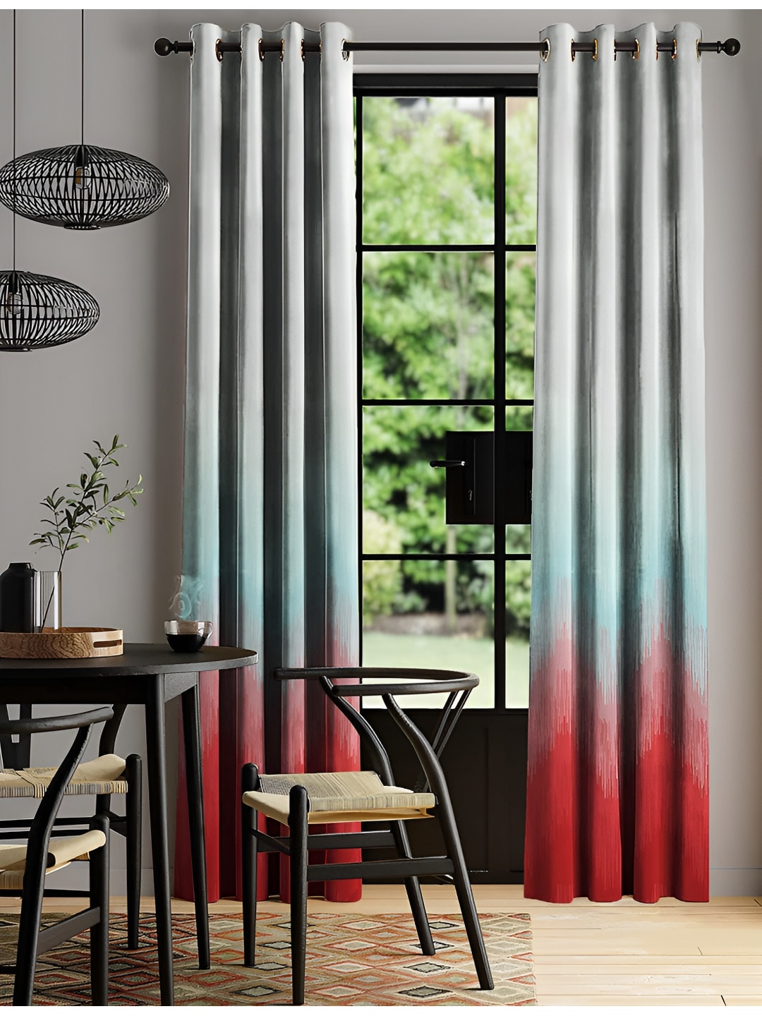 

CASABLEU Grey 2 Pieces Solid Black Out Eyelet Door Curtains, Orange