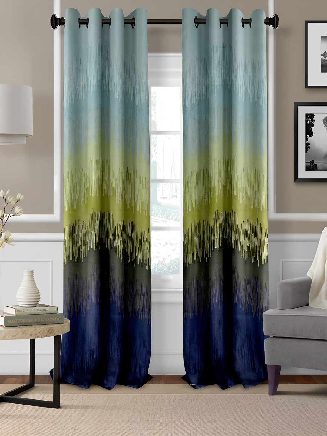 

CASABLEU Green 2 Pieces Black Out Eyelet Door Curtains