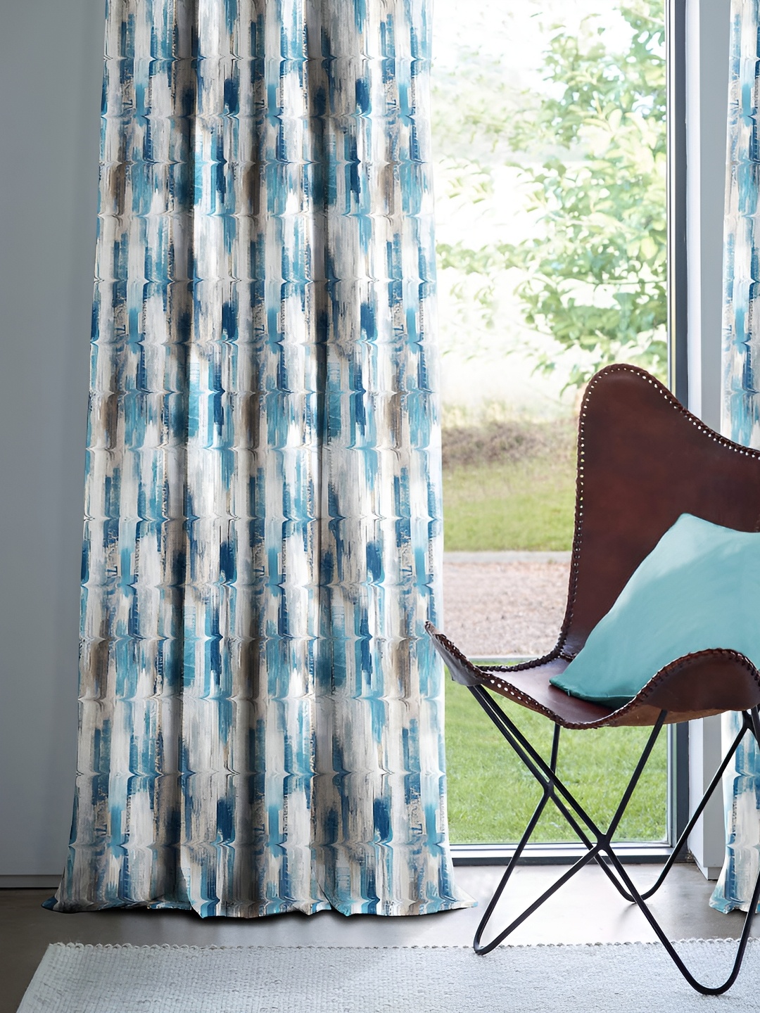 

CASABLEU Blue 2 Pieces Black Out Eyelet Door Curtains