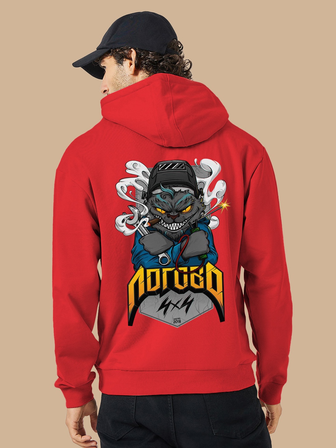 

BAESD Graphic Printed Hooded Fleece Pullover Sweatshirt, Red