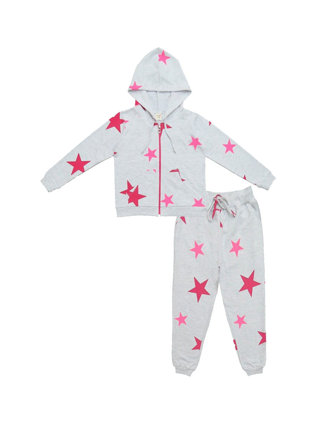 

Clothe Funn Girls Printed Cotton Tracksuits, Grey melange