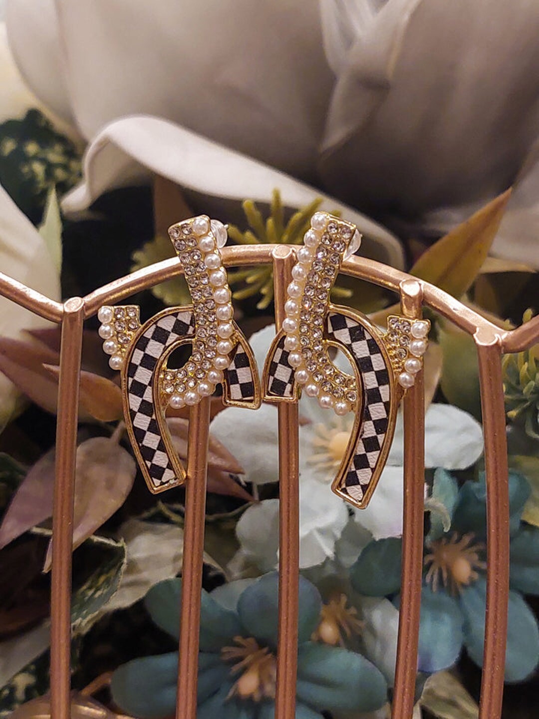 

Krelin Gold Plated Stones Studded Bead Beaded Contemporary Drop Earrings, Black