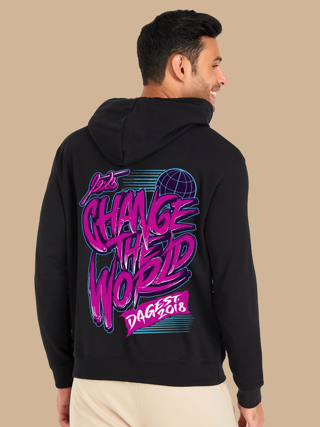 

BAESD Typography Printed Hooded Fleece Pullover Sweatshirt, Black
