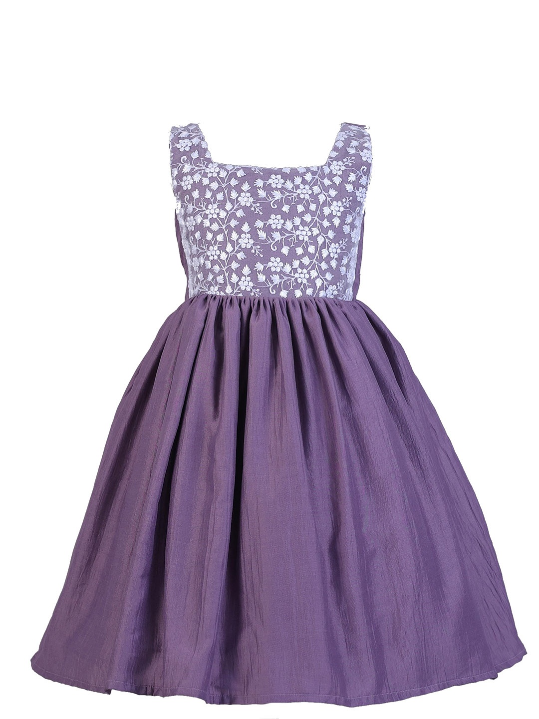 

BAESD Girls Floral Embroidered Sequinned Gathered Silk Fit & Flare Dress, Purple