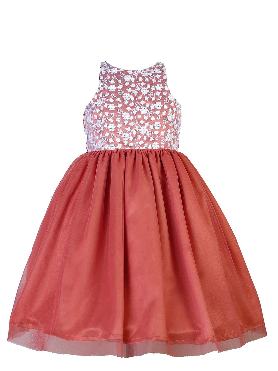 

BAESD Girls Floral Embroidered Sequinned Gathered Net Fit & Flare Dress, Brown