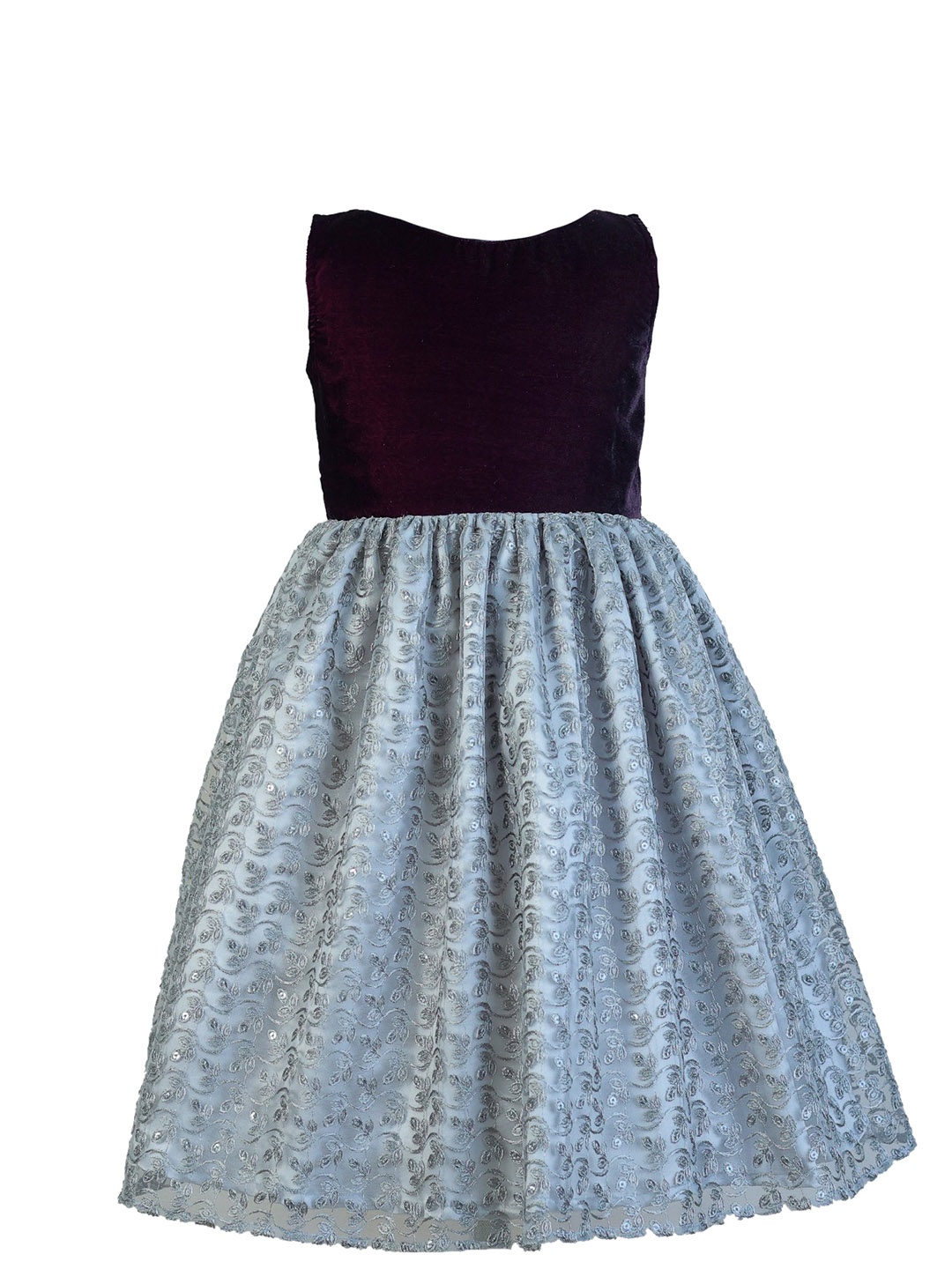 

BAESD Girls Floral Embroidered Gathered Velvet Fit & Flare Dress, Blue