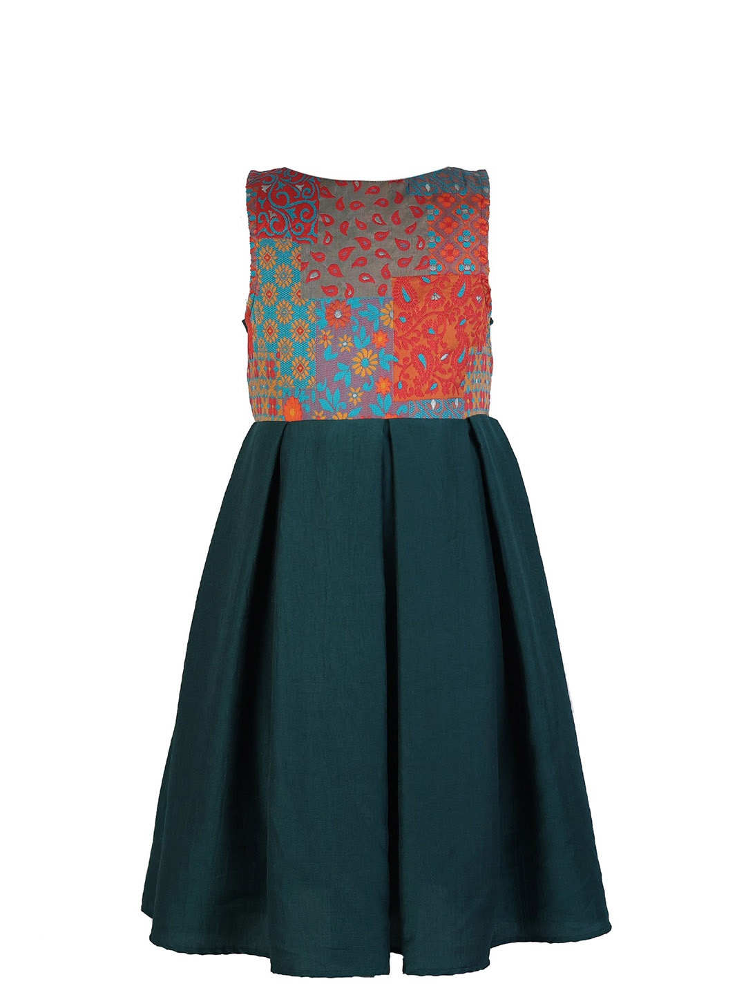 

BAESD Girls Floral Brocade Self Design Fit & Flare Dress, Green