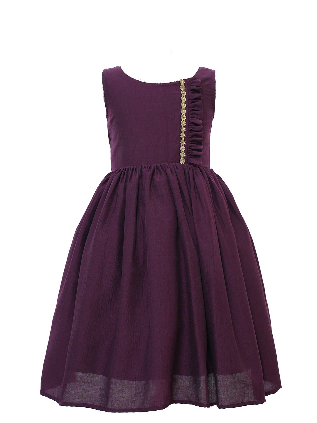 

BAESD Girls Sleeveless Ruffled Detail Chinnon Silk Fit & Flare Dress, Purple