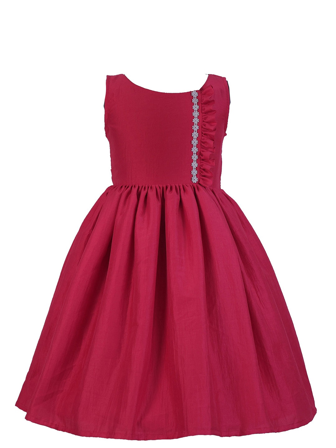 

BAESD Girls Sleeveless Ruffles Detail Chinnon Silk Fit & Flare Dress, Red