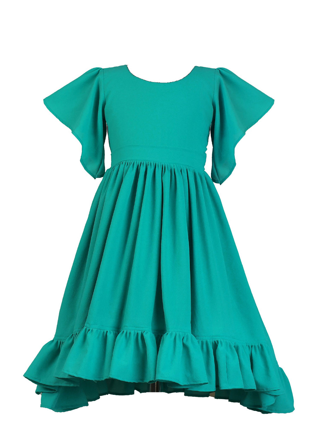 

BAESD Girls Flared Sleeves Tiered Detail Georgette Fit & Flare Midi Dress, Sea green