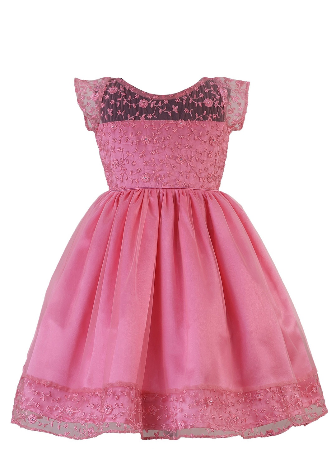 

BAESD Girls Floral Embroidered Net Fit & Flare Dress, Pink