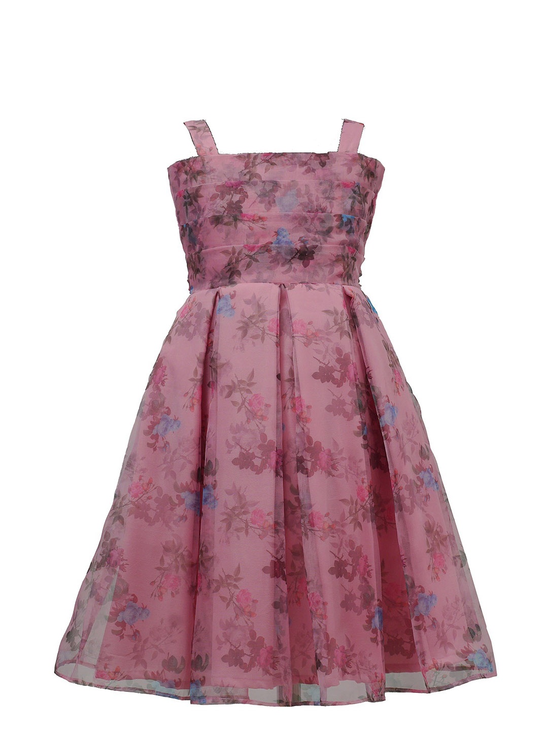 

BAESD Girls Floral Printed Organza Fit & Flare Dress, Pink