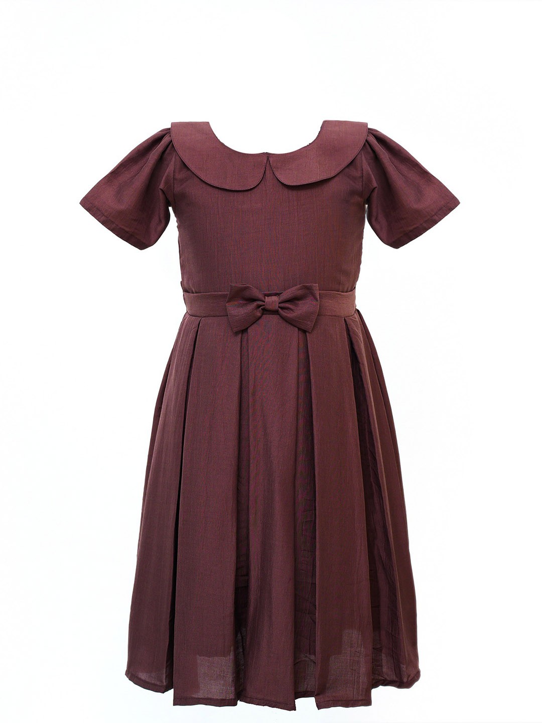 

BAESD Girls Peter Pan Collar Silk A-Line Dress, Brown