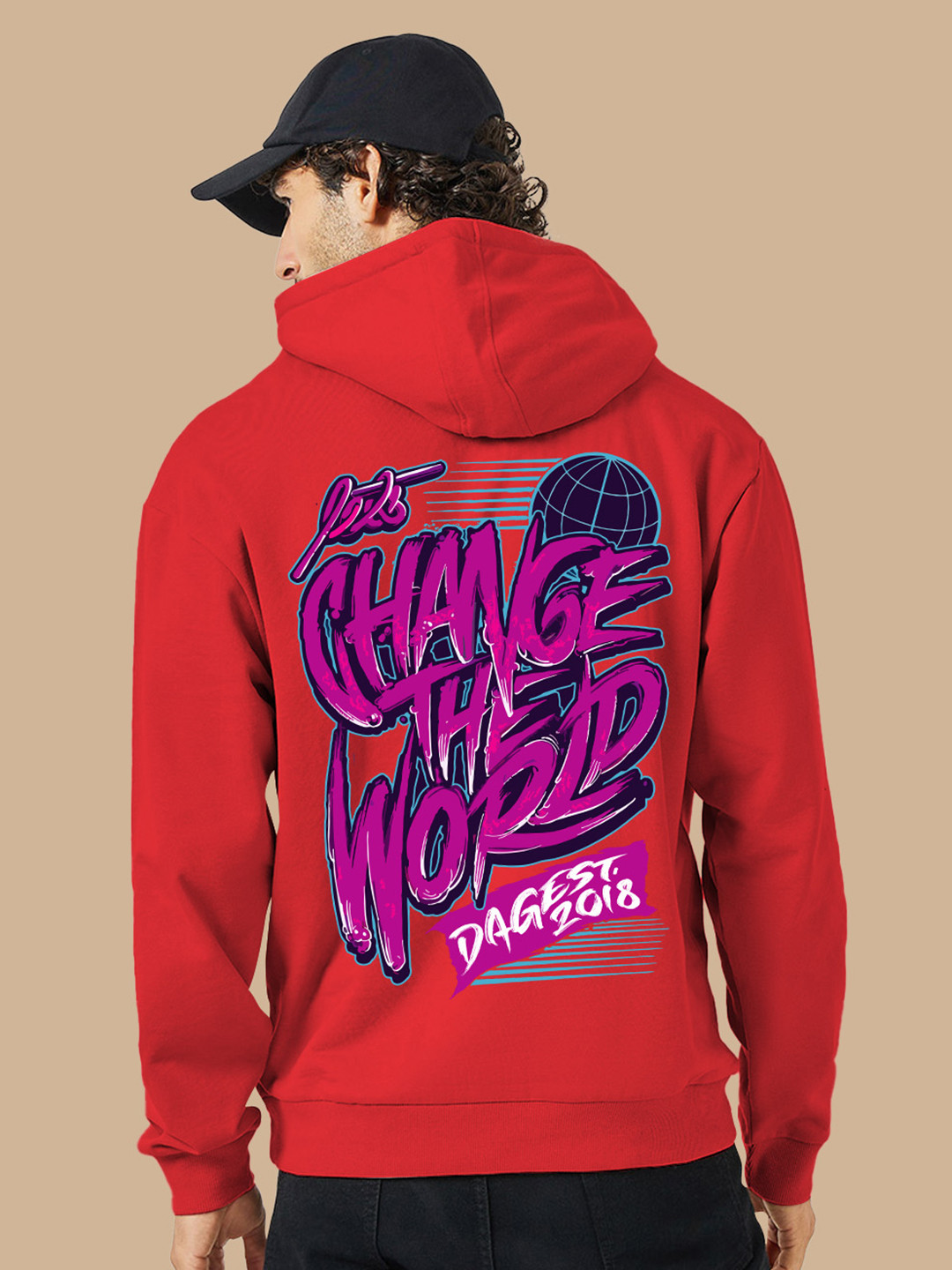 

BAESD Typography Printed Hooded Fleece Pullover Sweatshirt, Red