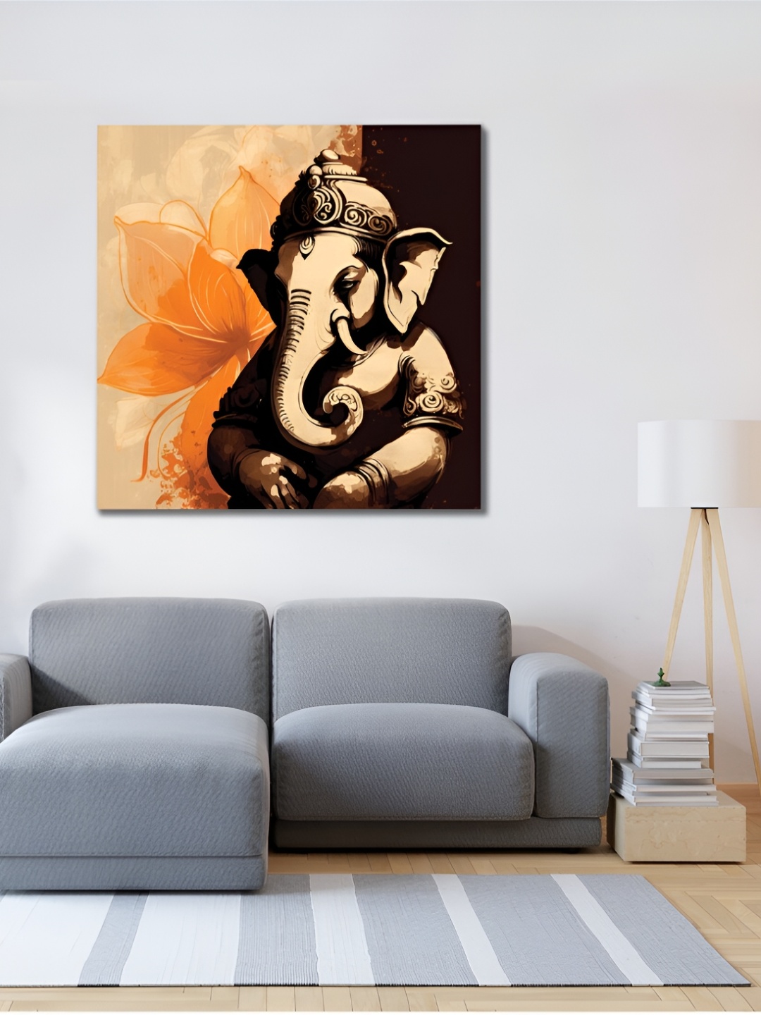 

CVANU Beige & Black Ganesh Canvas Painting Wall Art