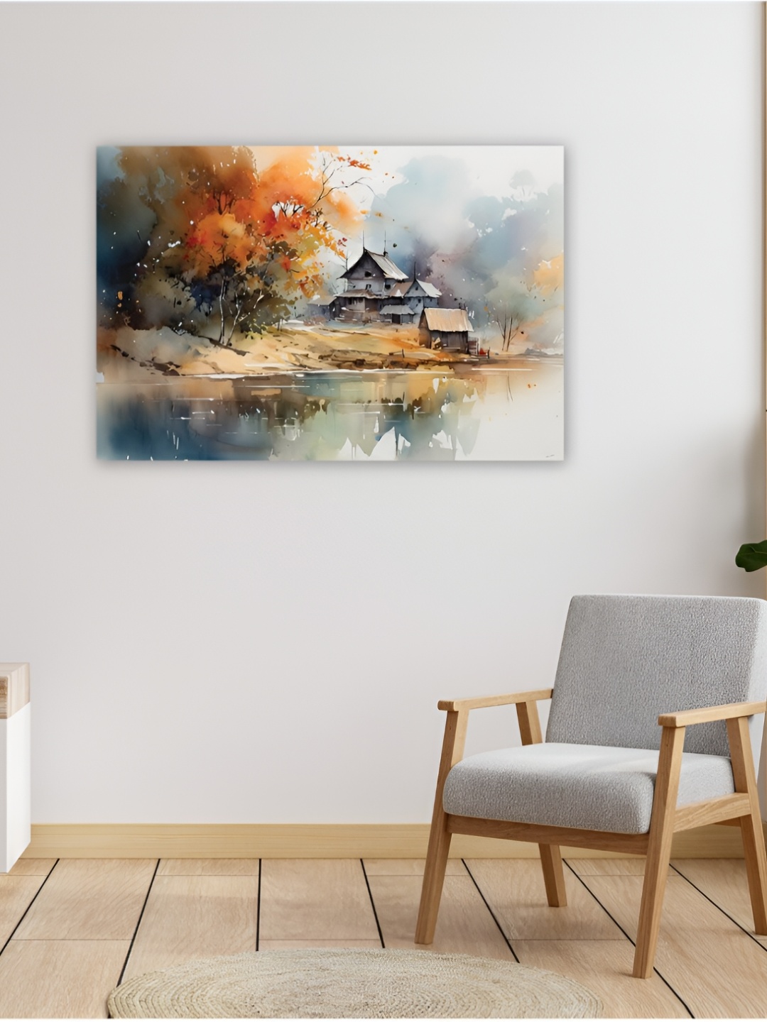 

CVANU Grey & Orange Floral & Botanical Canvas Painting Wall Art