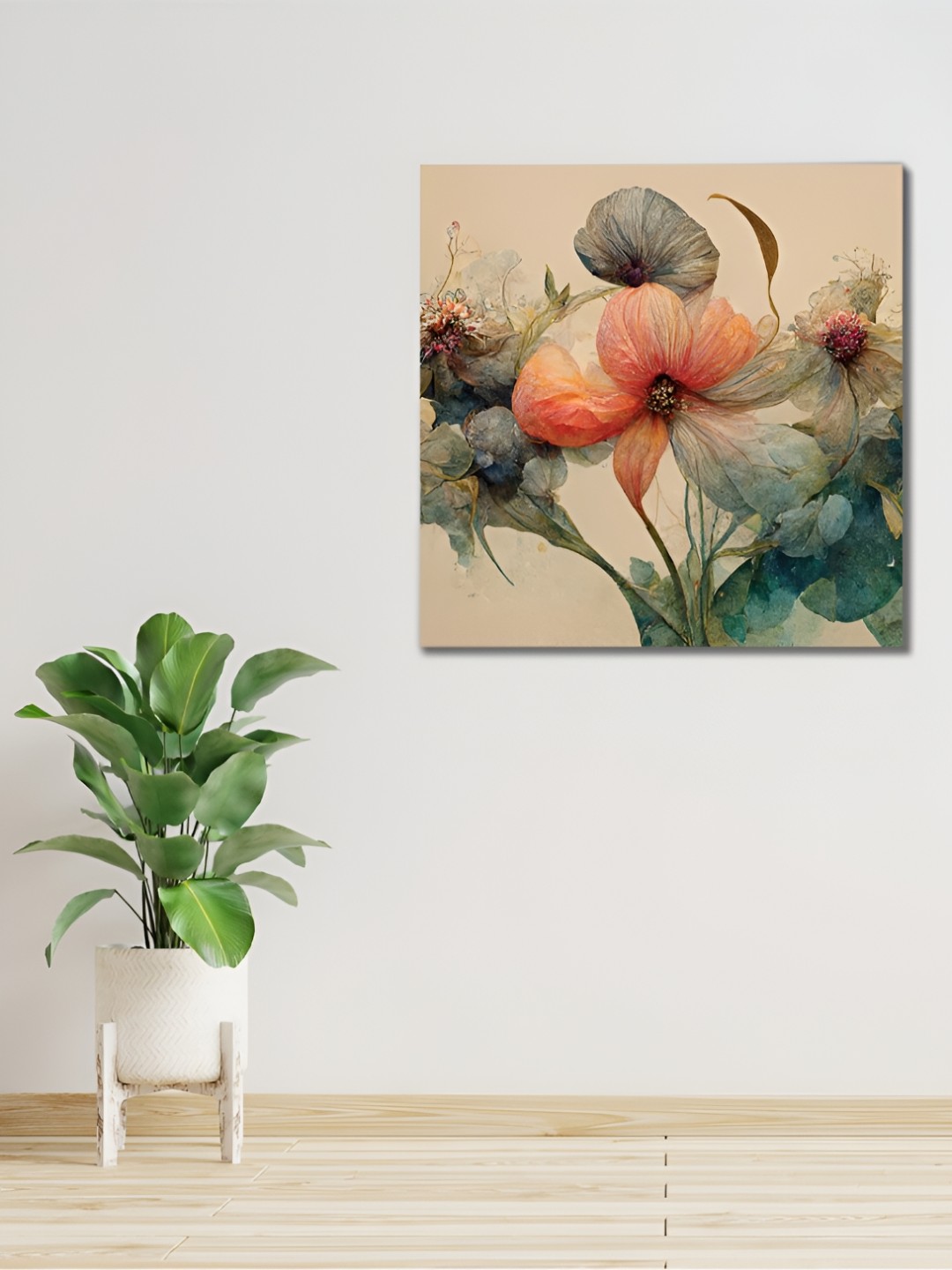 

CVANU Green & Pink Floral & Botanical Canvas Painting Wall Art