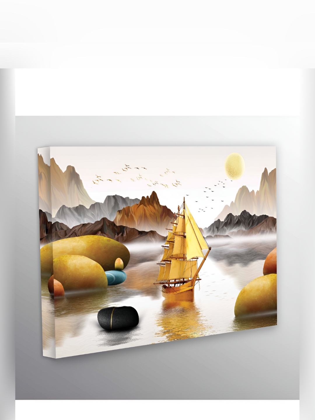 

CVANU Brown & White Abstract Rectangle Canvas Wall Art Painting