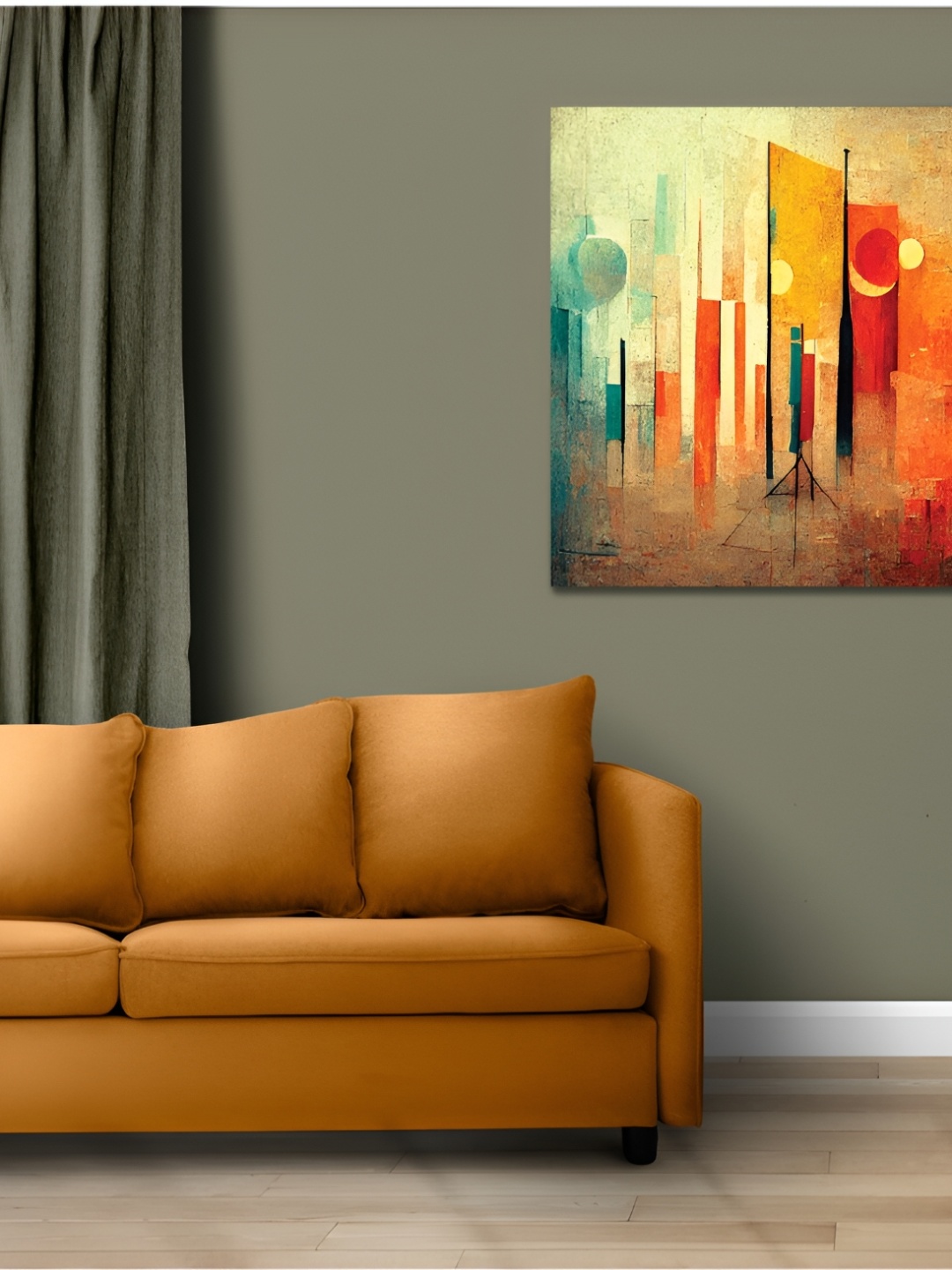 

CVANU Orange & Blue Abstract Canvas Painting Wall Art