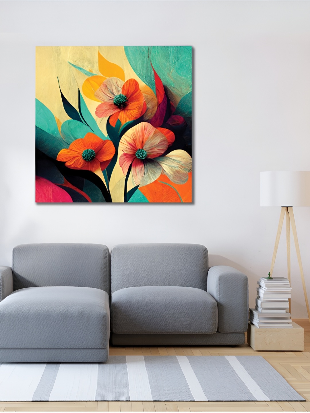 

CVANU Green & Orange Floral Canvas Painting Wall Art