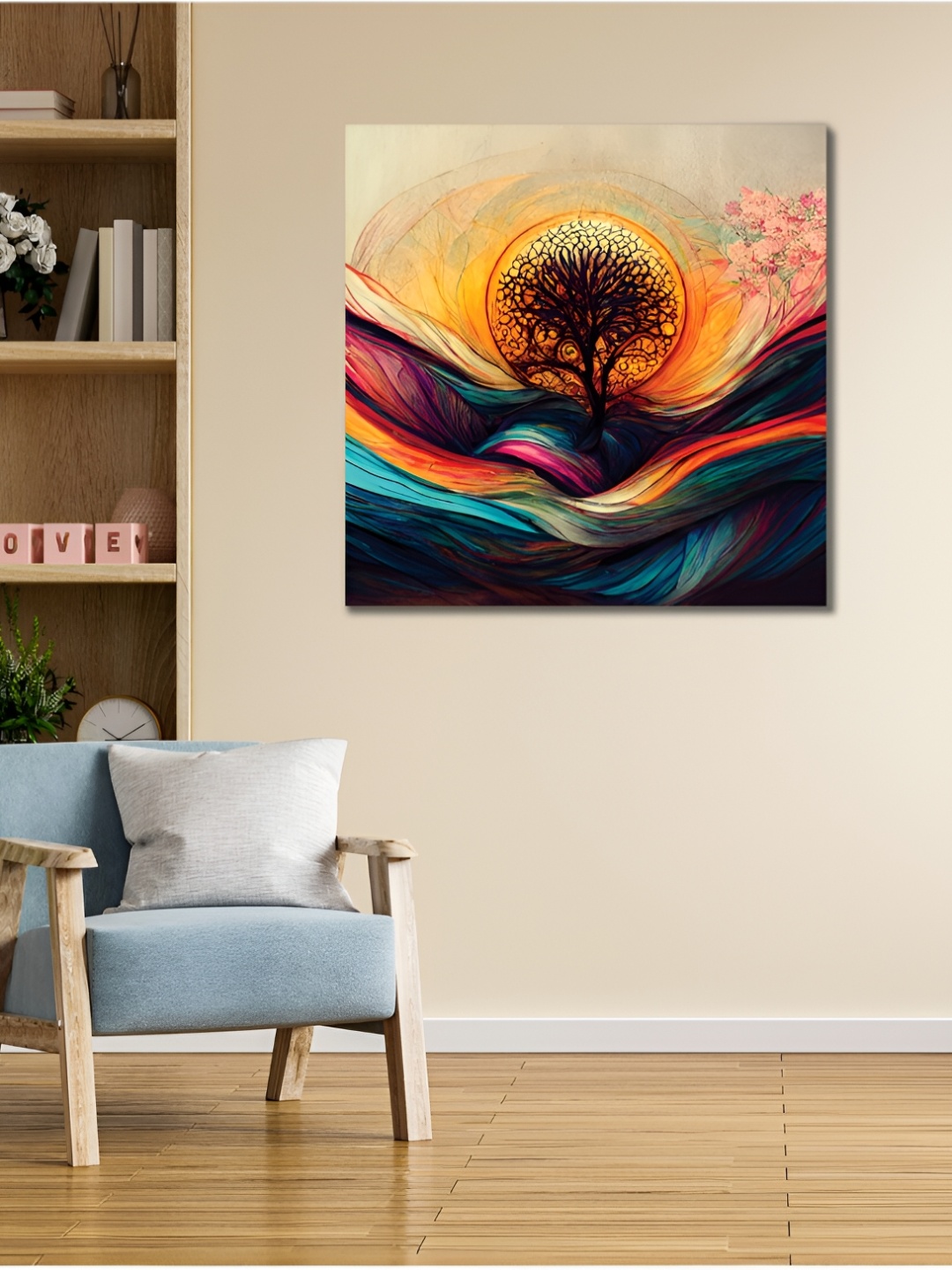 

CVANU Blue & Orange Floral & Botanical Canvas Painting Wall Art