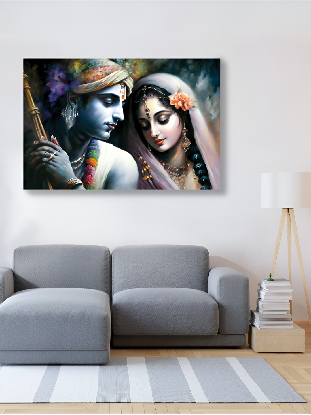 

CVANU Blue & Pink Radha Krishna Canvas Painting Wall Art