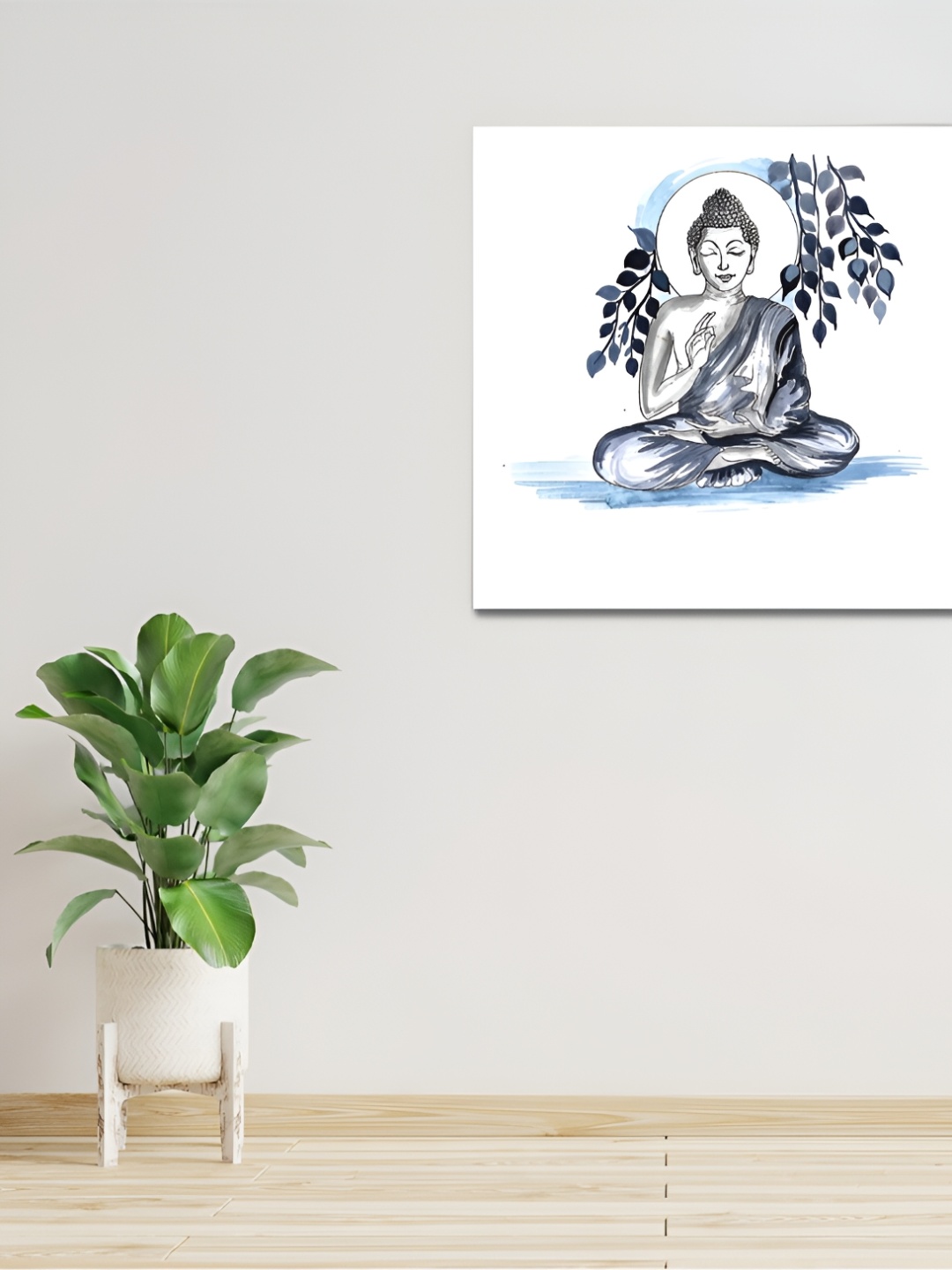 

CVANU Grey & Blue Buddha Canvas Painting Wall Art