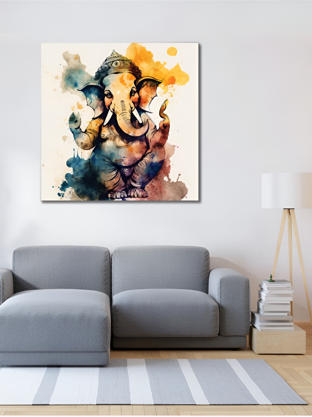 

CVANU Blue & White Religious Square Canvas Wall Art Painting